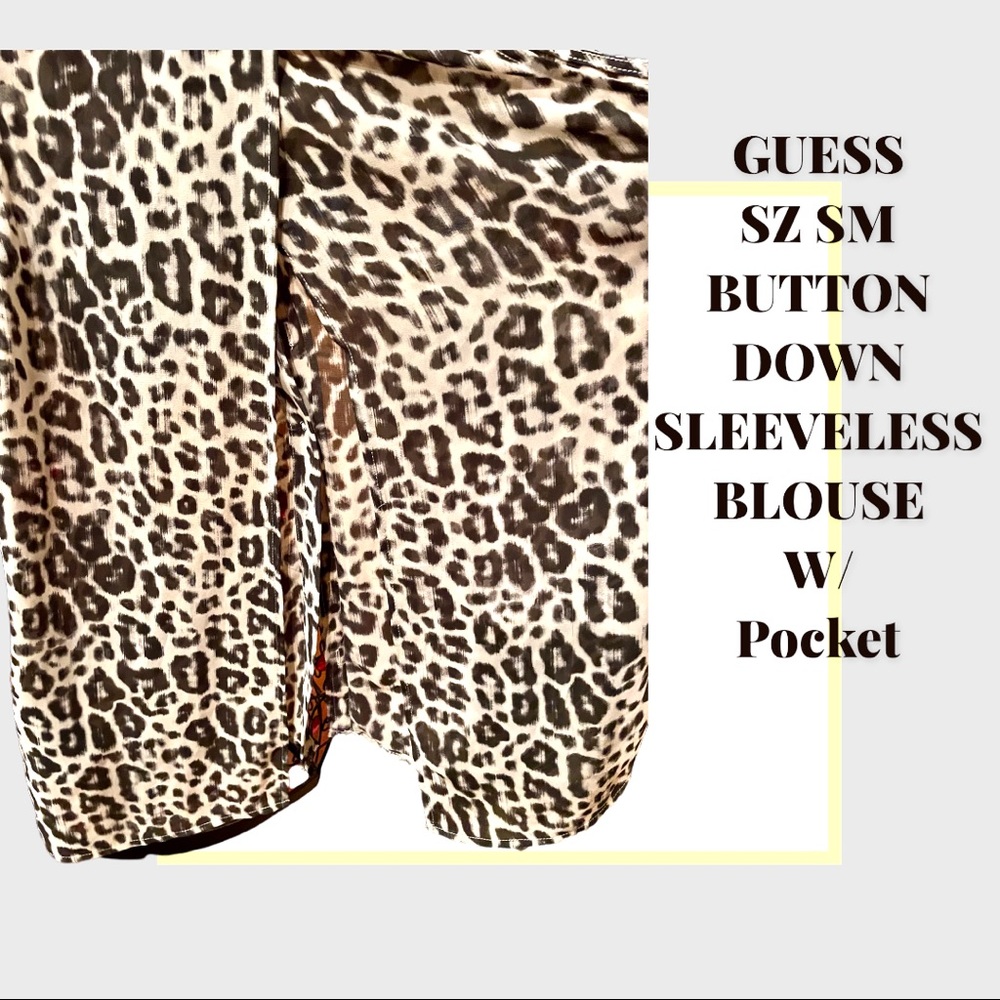GUESS SZ SM SLEEVELESS BUTTON DOWN FRONT POCKET FLOWY TUNIC W/BACK SLIT & COLLAR - Picture 8 of 14